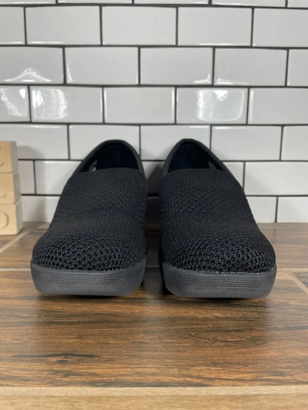 Skechers Pier Lite Shoes Womens Size 9 Wide Black Lightweight Slip On Wedge